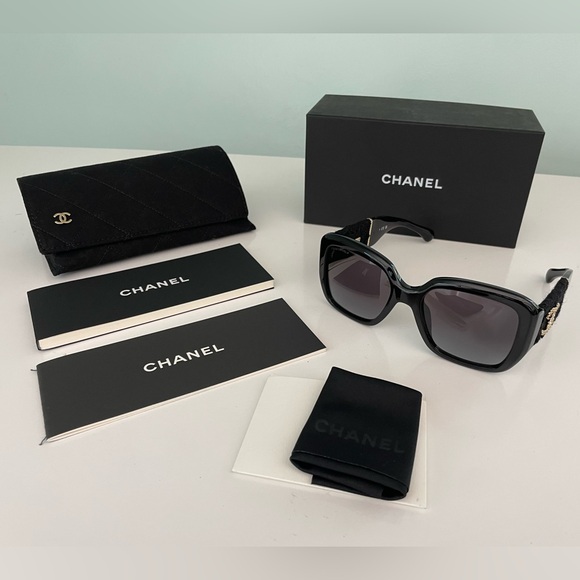 CHANEL Square Sunglasses Acetate & Tweed 5512-A Black Gold NEW main image 15